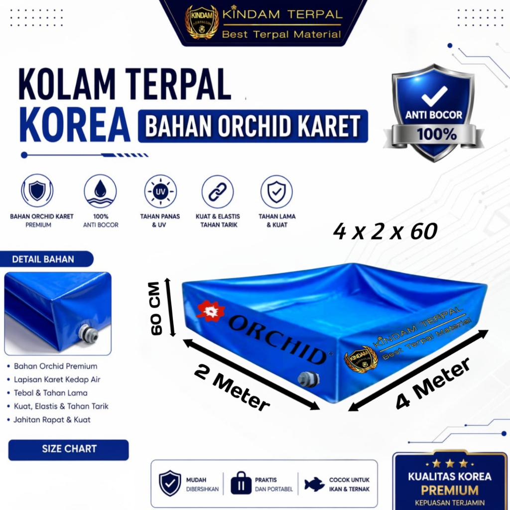KOLAM TERPAL ORCHID 4x2x60 SEMI KARET | KOLAM TERPAL IKAN LELE, NILA, GURAME, KOI