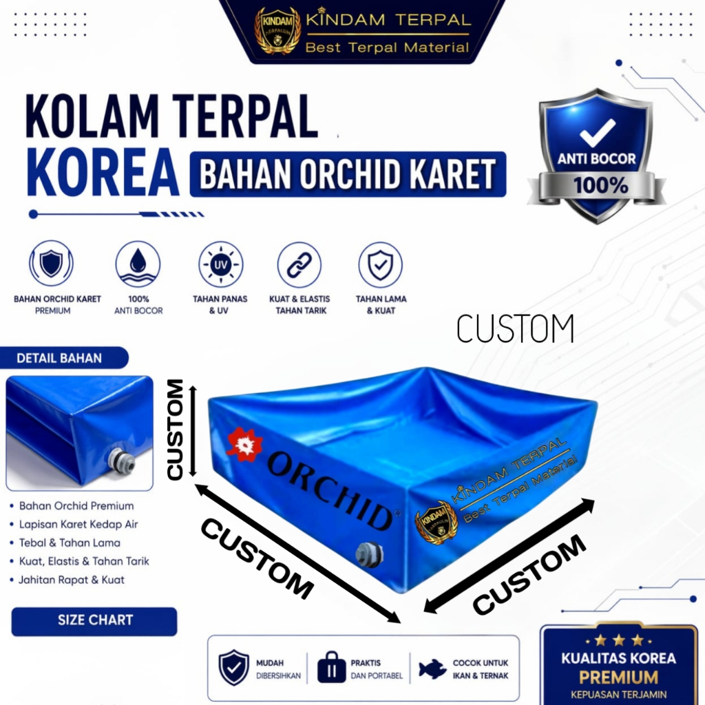 KOLAM TERPAL ORCHID CUSTOM HARGA PERMETER SEMI KARET | KOLAM TERPAL IKAN LELE, NILA, GURAME, KOI