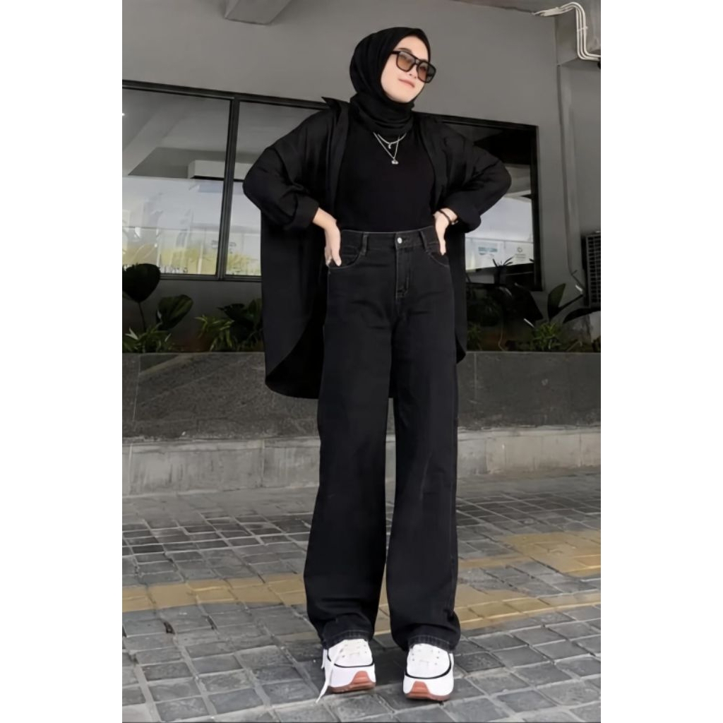 Celana Jeans Wanita Loose Highwaist Celana Jeans Pinggang Tinggi korean style Celana Kulot Wanita