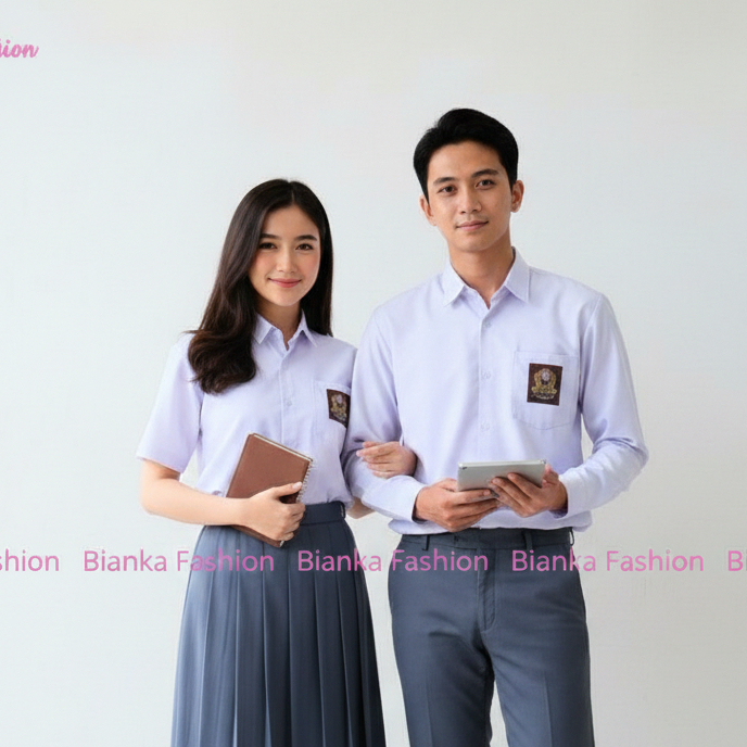 Bianka Fashion - Seragam Sekolah SMA Laki Laki Perempuan Lengan Panjang Pendek Baju Kemeja Putih Osi