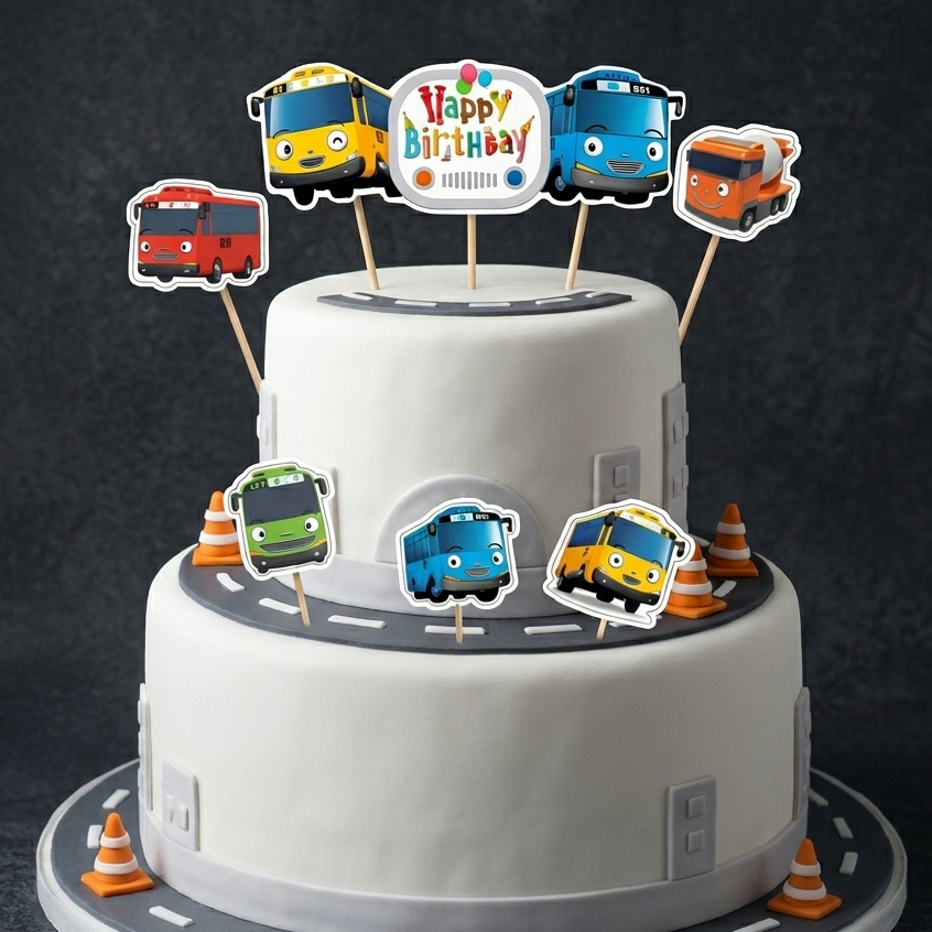 Cake Topper Kertas Happy Birthday Tayo Set