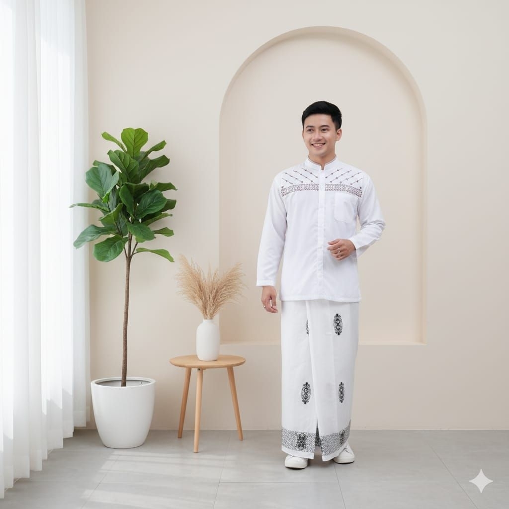 Paket(SARKO)Sarung Sarwon dan Baju Koko Bordir Motif Jasuke Lengan Panjang Koko Pria Dewasa Sarung B