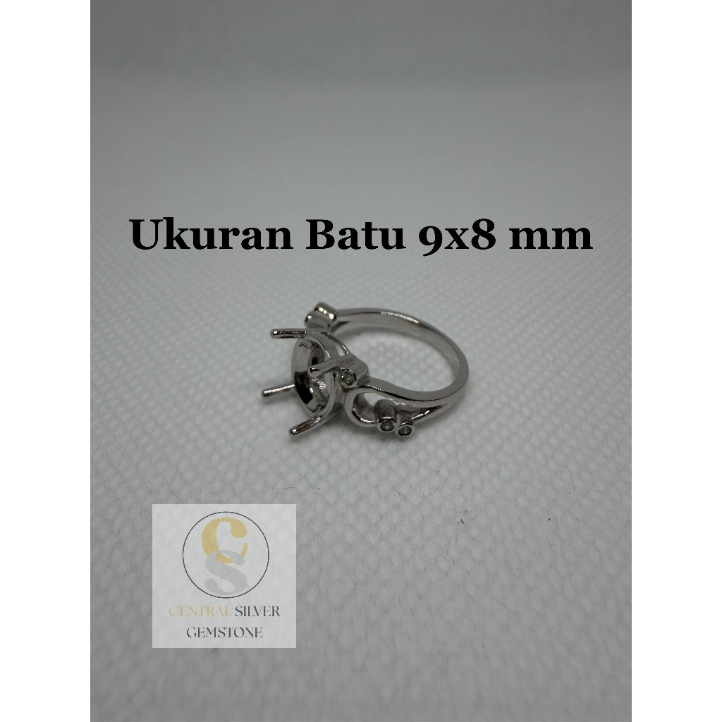 Emban Cincin Silver wanita untuk batu akik [Ukuran 9x8 mm]