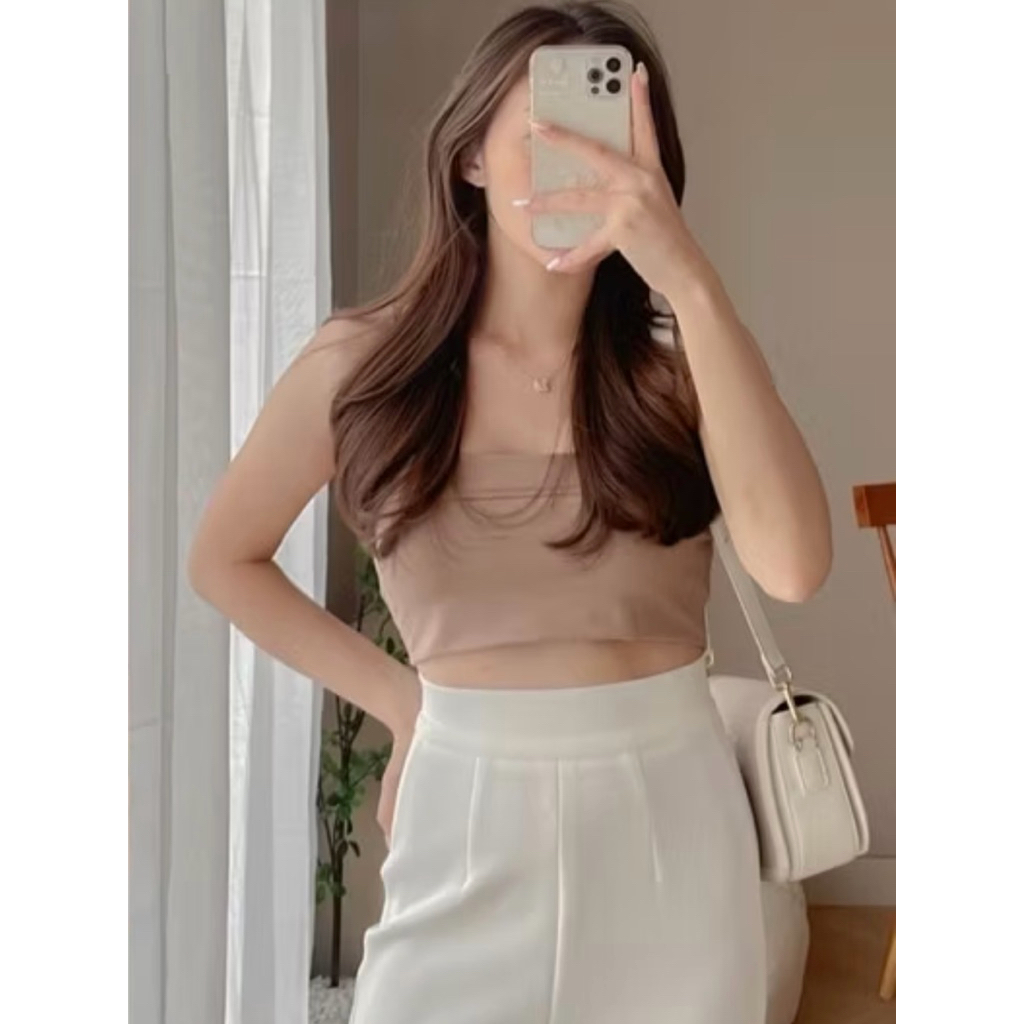 [NEW] Tanktop Tank Crop Atasan Wanita Tanpa Lengan Petite Coklat Choco Milo Polos Plain Basic Tube T