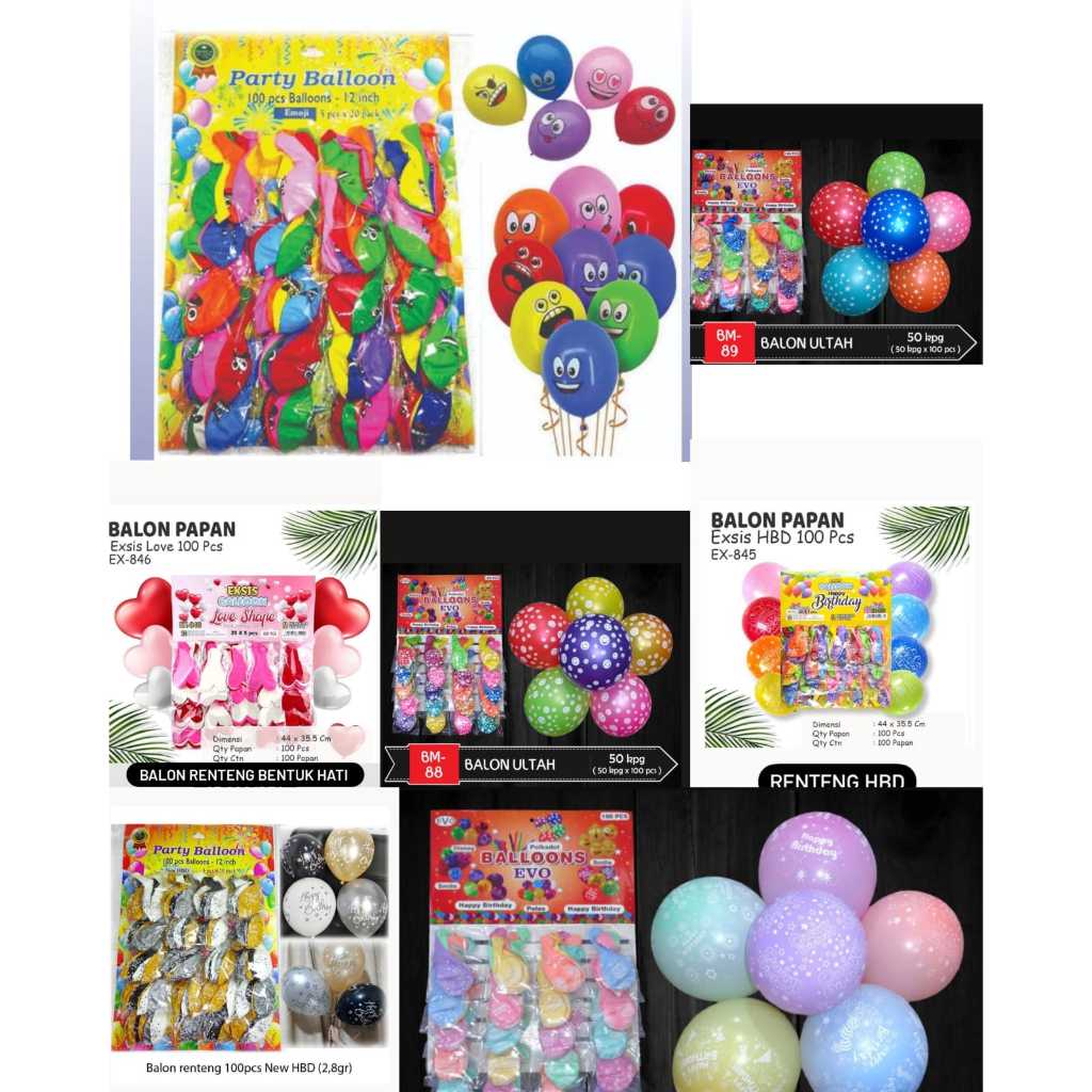 BALON LATEX EMOJI MIX WARNA Renteng - BALON KARET MOTIF BINTANG Renteng - BALON ULTAH MOTIF