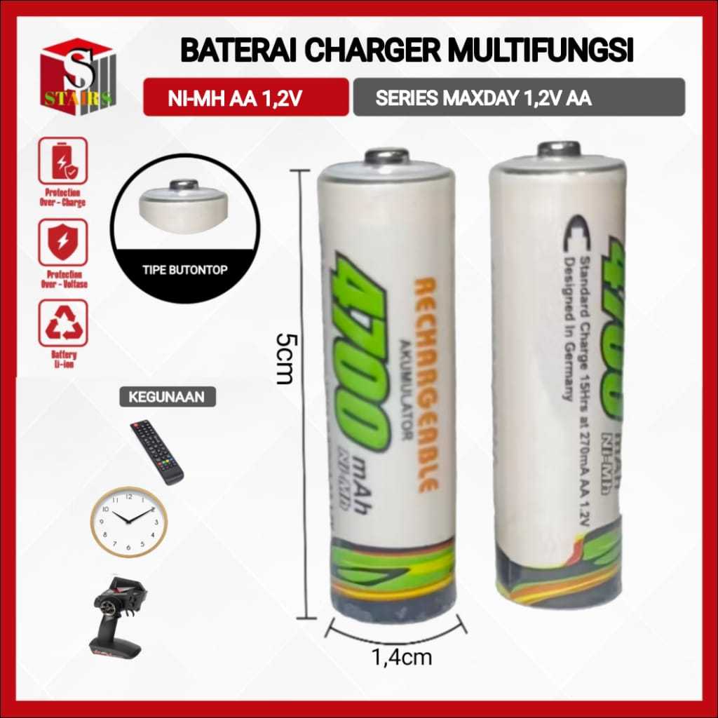 Baterai Cas/ Baterai Isi Ulang  AA/A2 Ni-MH 1.2volt - 4700mAh isi 2pcs