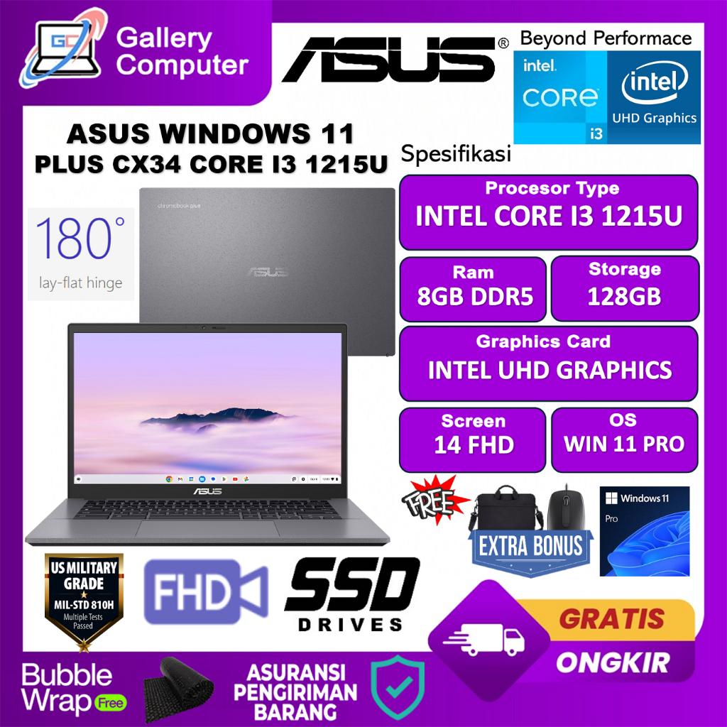 Laptop Murah Asus Intel Core i3 1215U Windows 11 Pro Original 8GB DDR5 14 FHD Rock Grey
