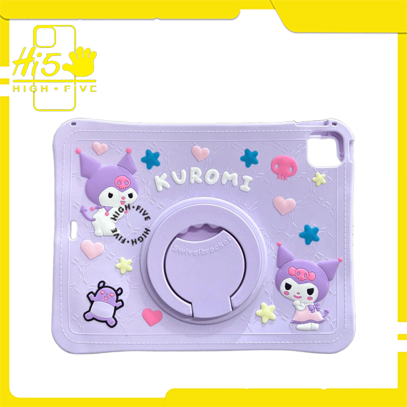KUROMI Case Lucu Soft Silicone + Holder Ring 360 + Strap Tali Tablet Anti Shock Cute Cover for Samsu