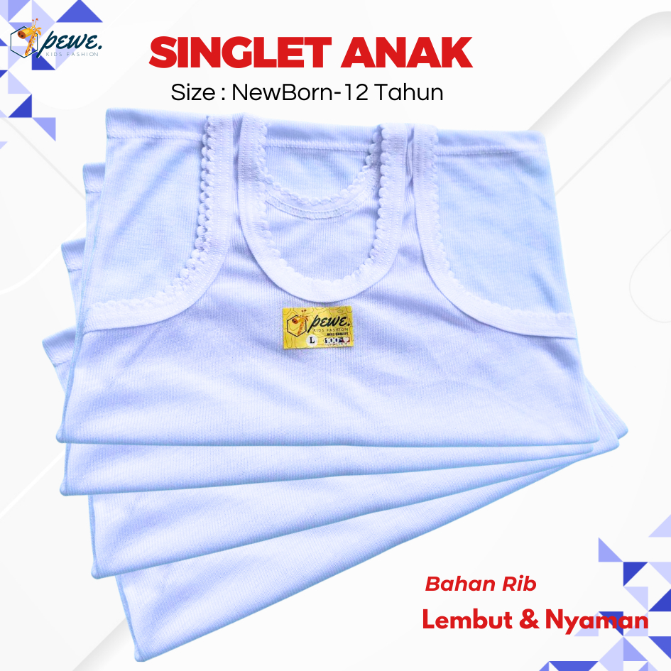 1/2 lusin Kaos dalam anak perempuan & laki laki usia 1-10 tahun Lembut, Nyaman, adem/singlet anak ta