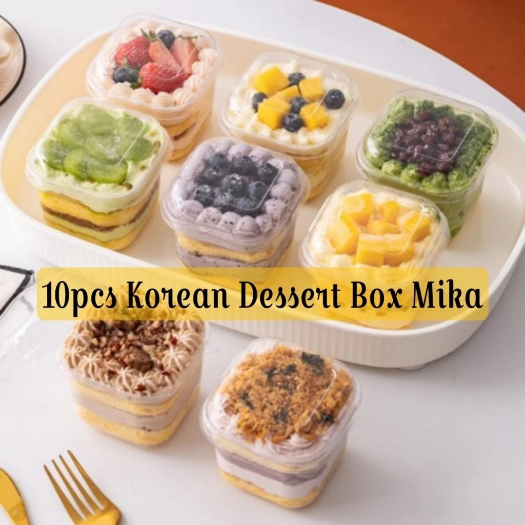 10pcs Mika Korean Dessert Cup Box Kekinian | Cup Tiramisu Salad Puding 250ml & 300ml + Sendok Desser