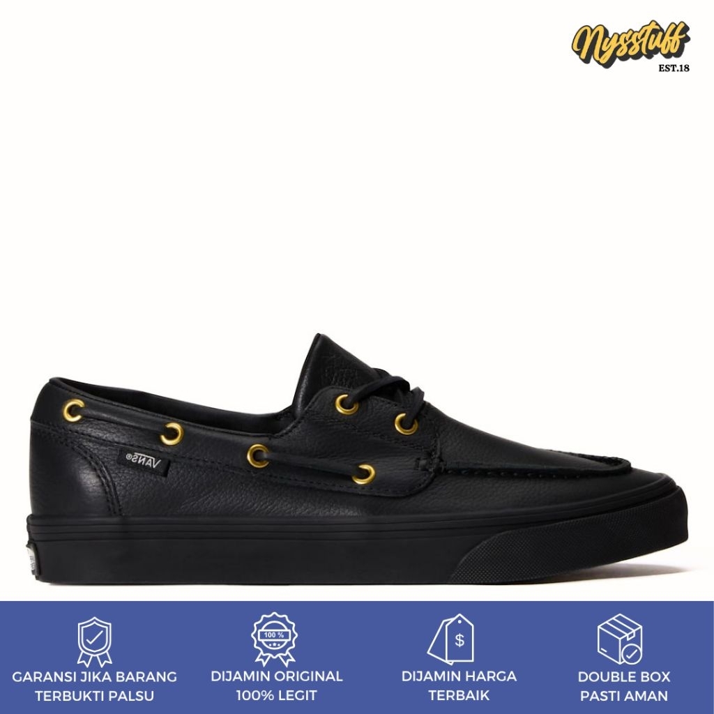 Vans 2-Eyelet Boat Shoe Leather Black Black ORIGINAL