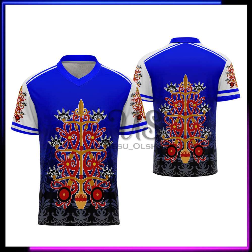 Baju Pria Batik Dayak Kalimantan / Baju Jersey Dayak Motif Etnik Batang Garing Terbaru
