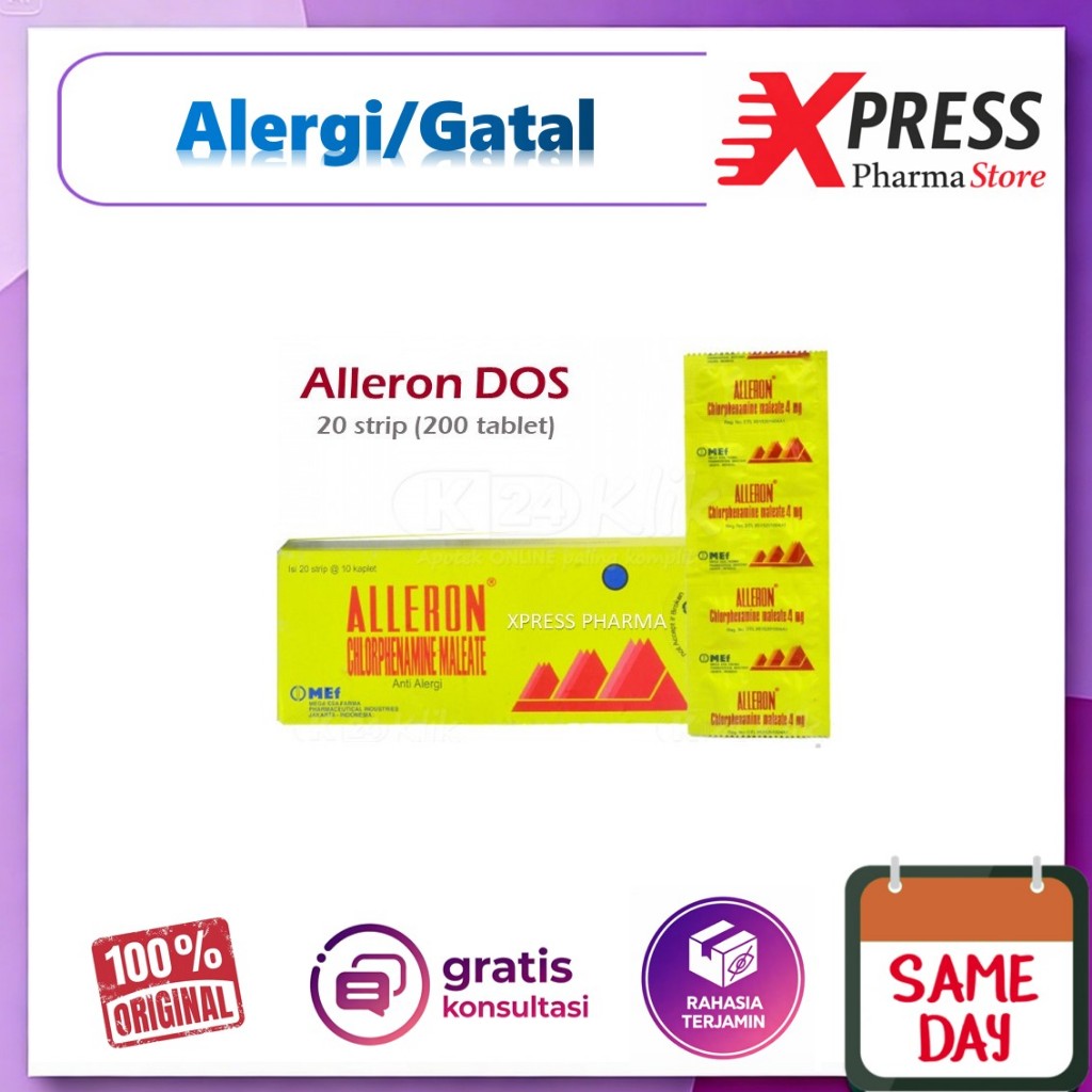 - ApObat - Alleron DUS isi 200 Tablet Obat Gatal Alergi Makanan Jamur Aleron Aleeron Alerron Dos Box