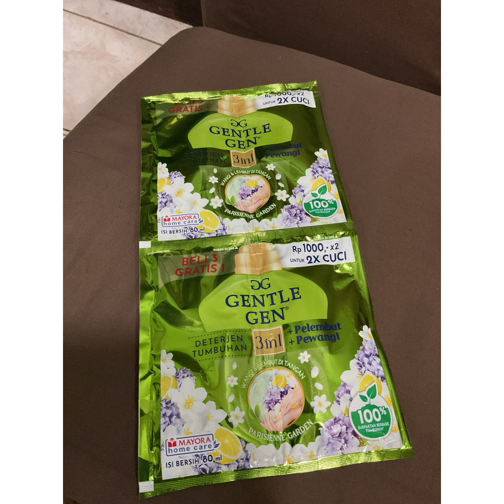 Gentle Gen Renceng Hijau isi 3 sachet- Deterjen Cair Lembut