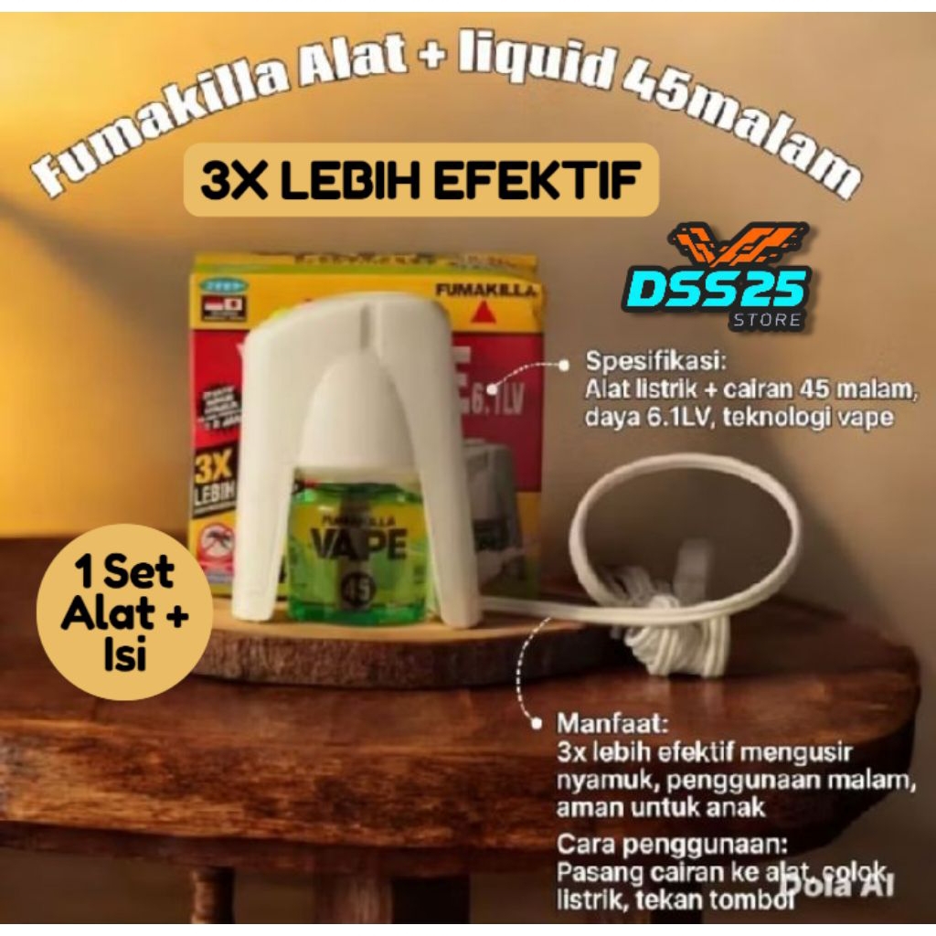 Fumakila Vape Obat Nyamuk Elektrik Set Alat+Refill 45 Malam
