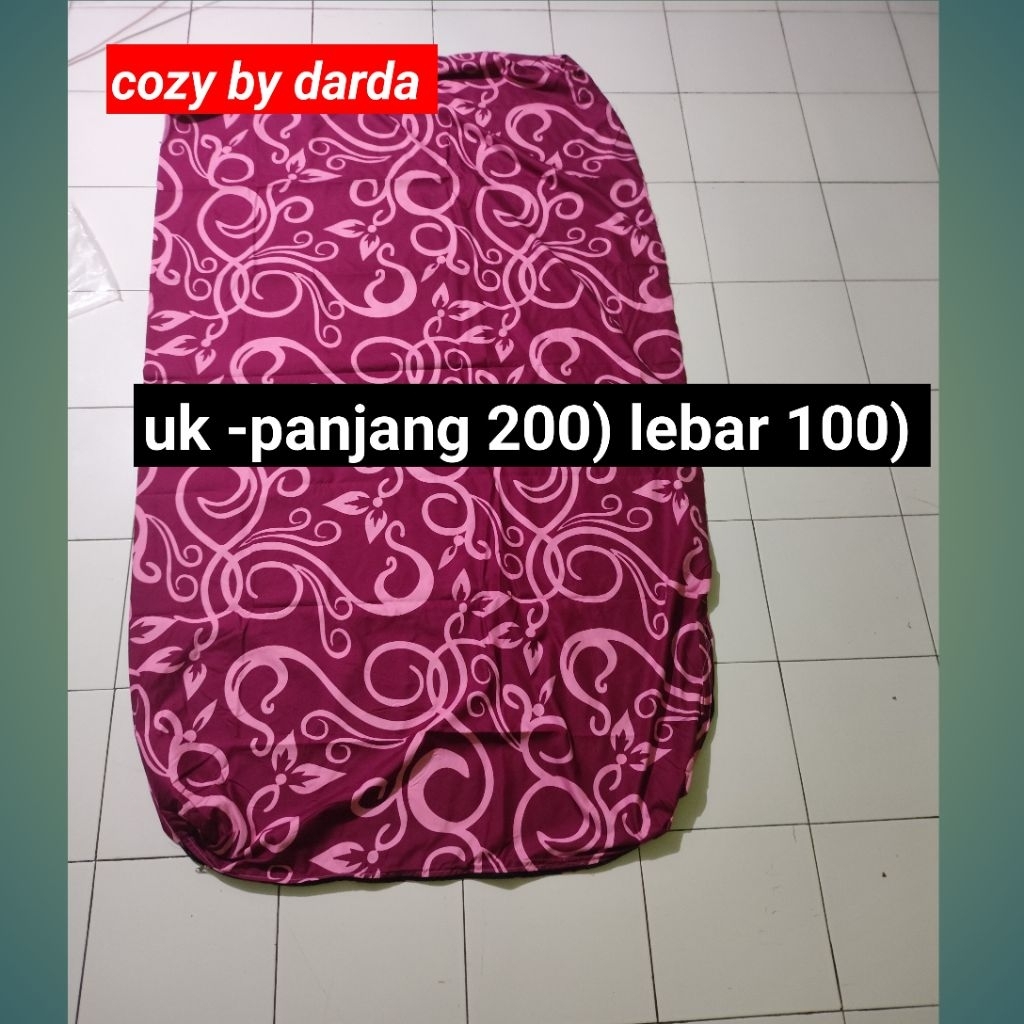 SARUNG KASUR BUSA RESLETING , TANPA BUSA, KAIN MOTIF UNGU PREMIUM BAHAN HALUS MURAH