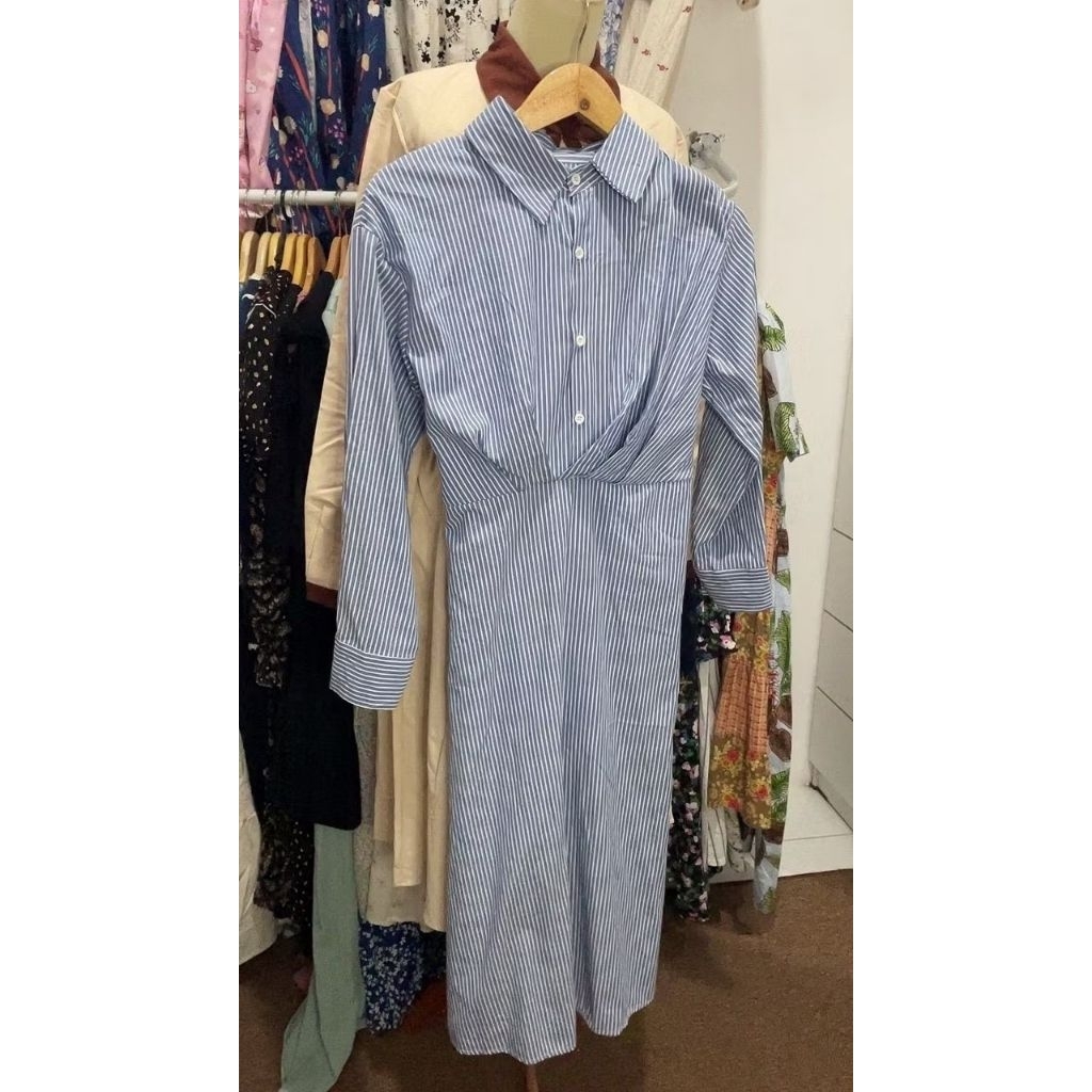 PL Tunik longdress salur biru putih korean style