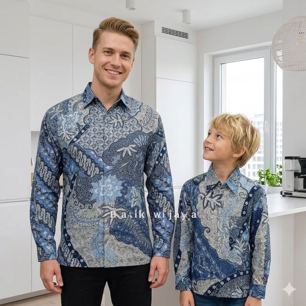 kemaja batik couple ayah anak biru langit_batik pasangan ayah anak biru langit_batik anak biru langi