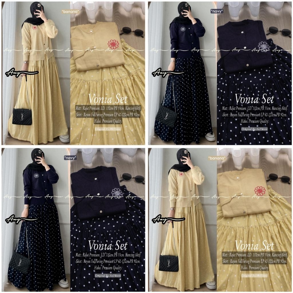 carmila setelan blouse rajut dan rok plisket polka by A.N.Y blouse knit premium atasan rajut sweater