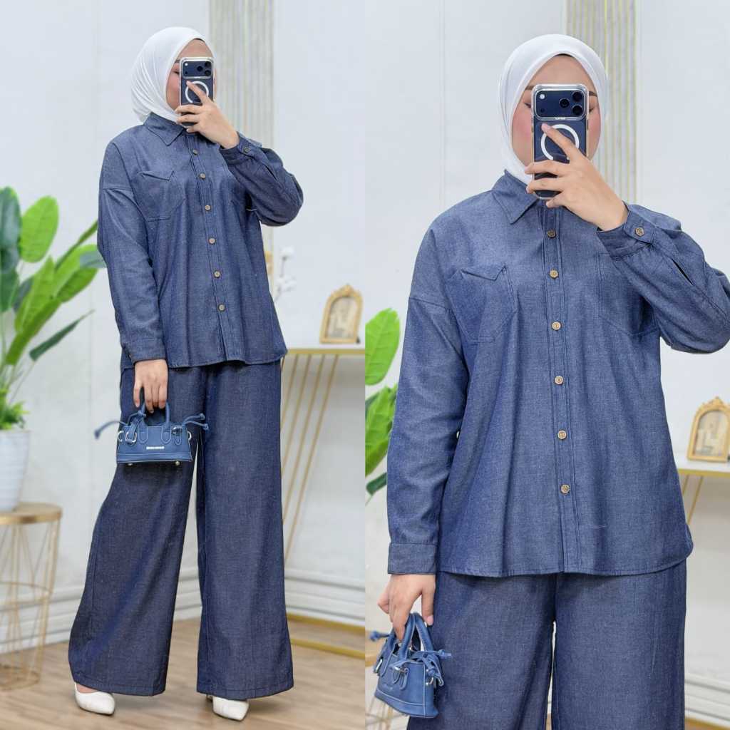 Setelan Celana Kulot Wanita Bahan Jeans Jatuh | Celana Kulot Denim Levis| Setelan Celana Kulot Wanit