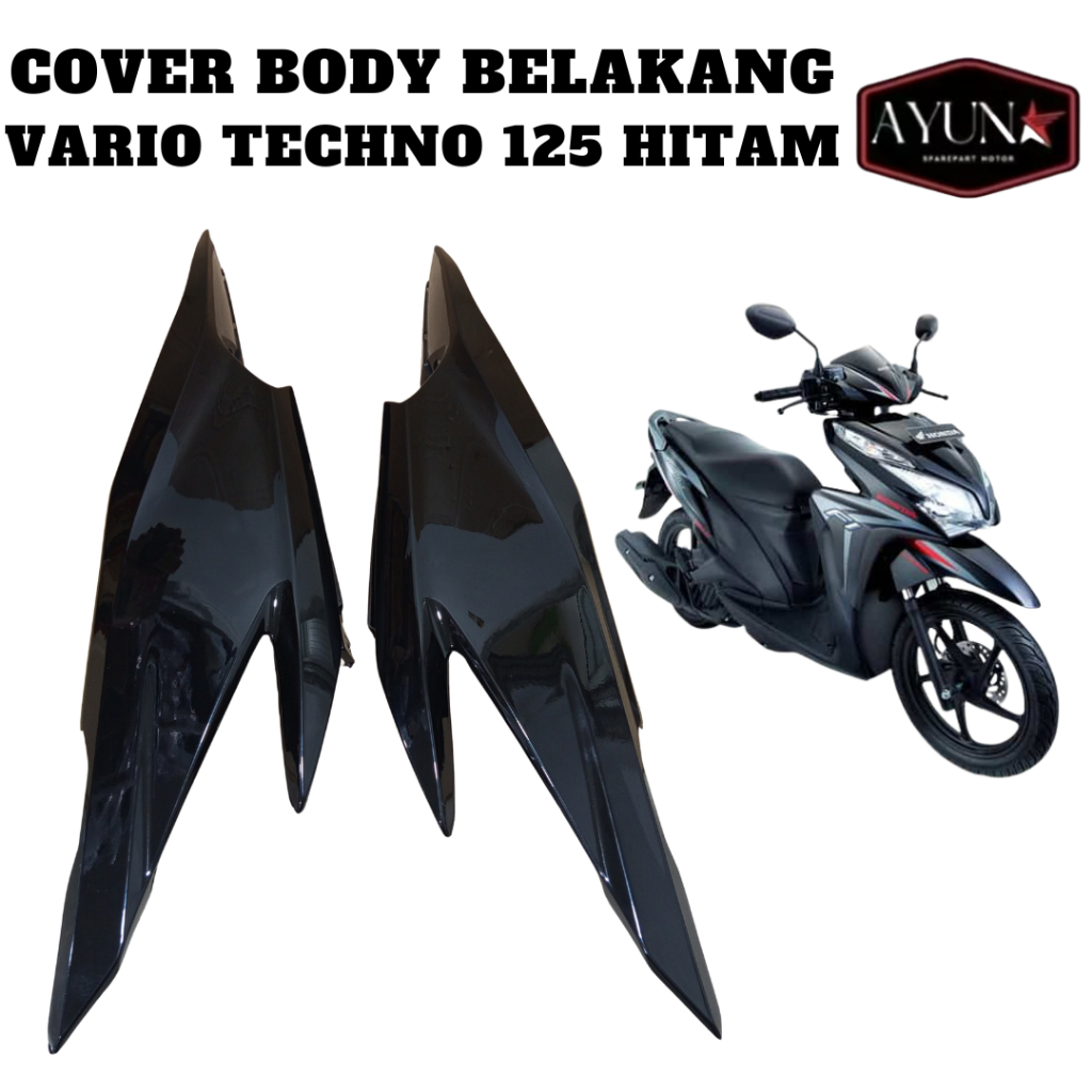 Cover Body Belakang Honda Vario Techno 125 Bodi Samping Vario Techno 125 KZR HITAM Tenshi
