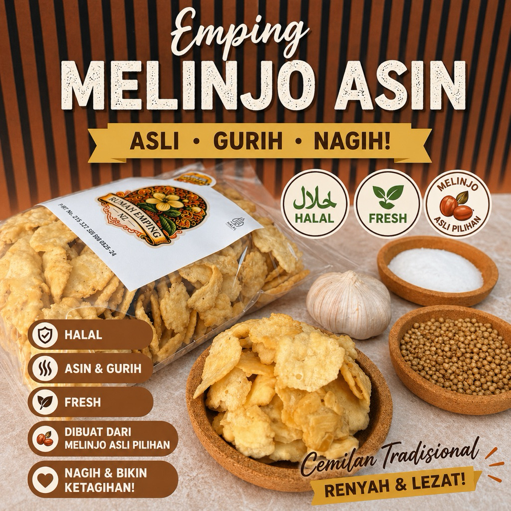 Emping Gepuk Melinjo Asli HALAL Asin Renyah Gurih | Cemilan Emping Asli | Emping Melinjo Rumah Empin
