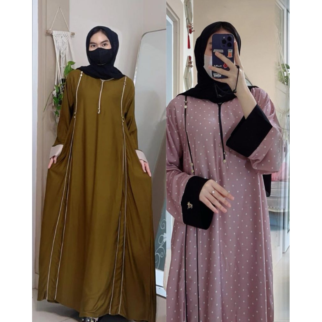 ReenaDaily RUWAYDA POLOS dan MOTIF by Fairuz Gamis Daster Arab Twill Premium Maxi Dress LD 120 Busui