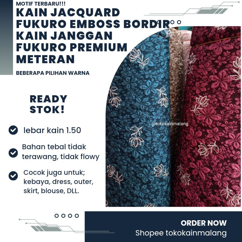 (HARGA PER SETENGAH METER) KAIN JACQUARD | KAIN JACQUARD FUKURO EMBOSS BORDIR/ BAHAN JANGGAN FUKURO 