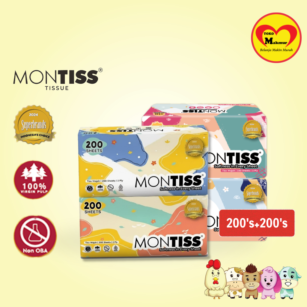 Montiss Facial Tissue 200's + 200's / Toko Makmur