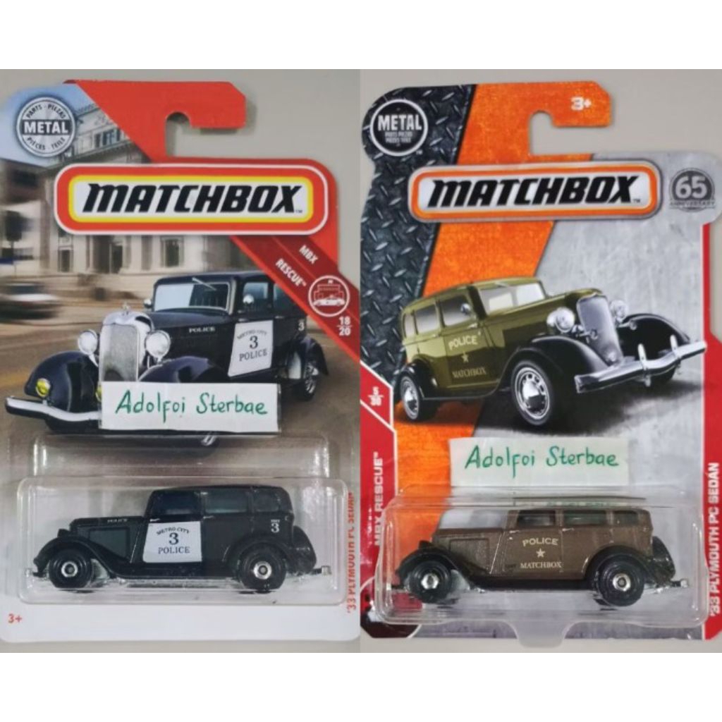 matchbox '33 plymouth pc sedan 3 mbx rescue police metal 65 anniversary classic