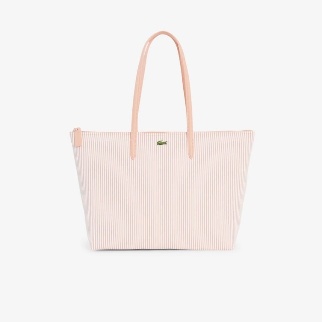 Lacoste Women's Large Striped L.12.12 Concept Tote Bag Laptop 15 inch - Pink T48