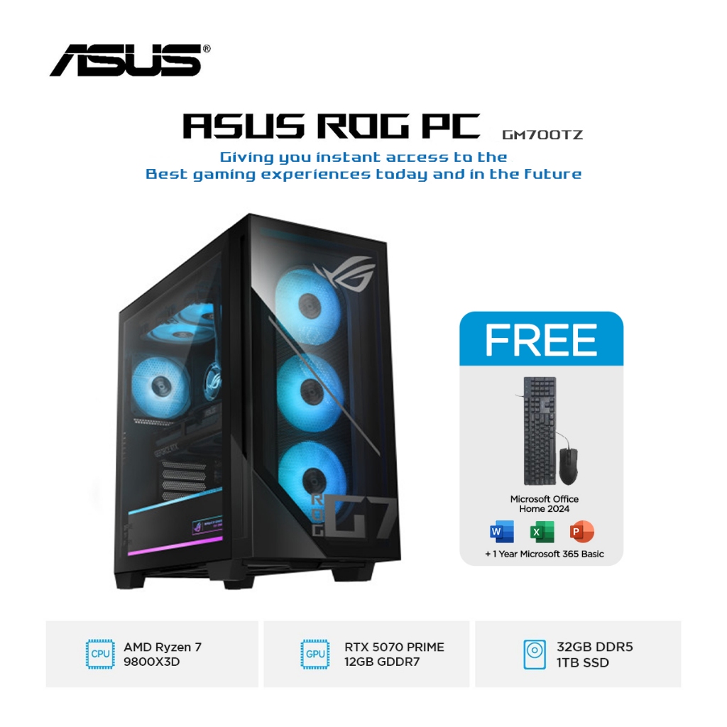 ASUS PC ROG DESKTOP GM700TZ Ryzen 7 9800X3D RTX5070 PRIME 1TB SSD 32GB Win11+OHS