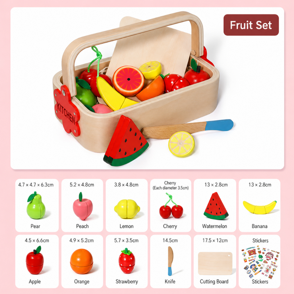 Kids Kingdom mainan buah potong keranjang kayu wooden basket fruits veggies mainan buah potong anak 