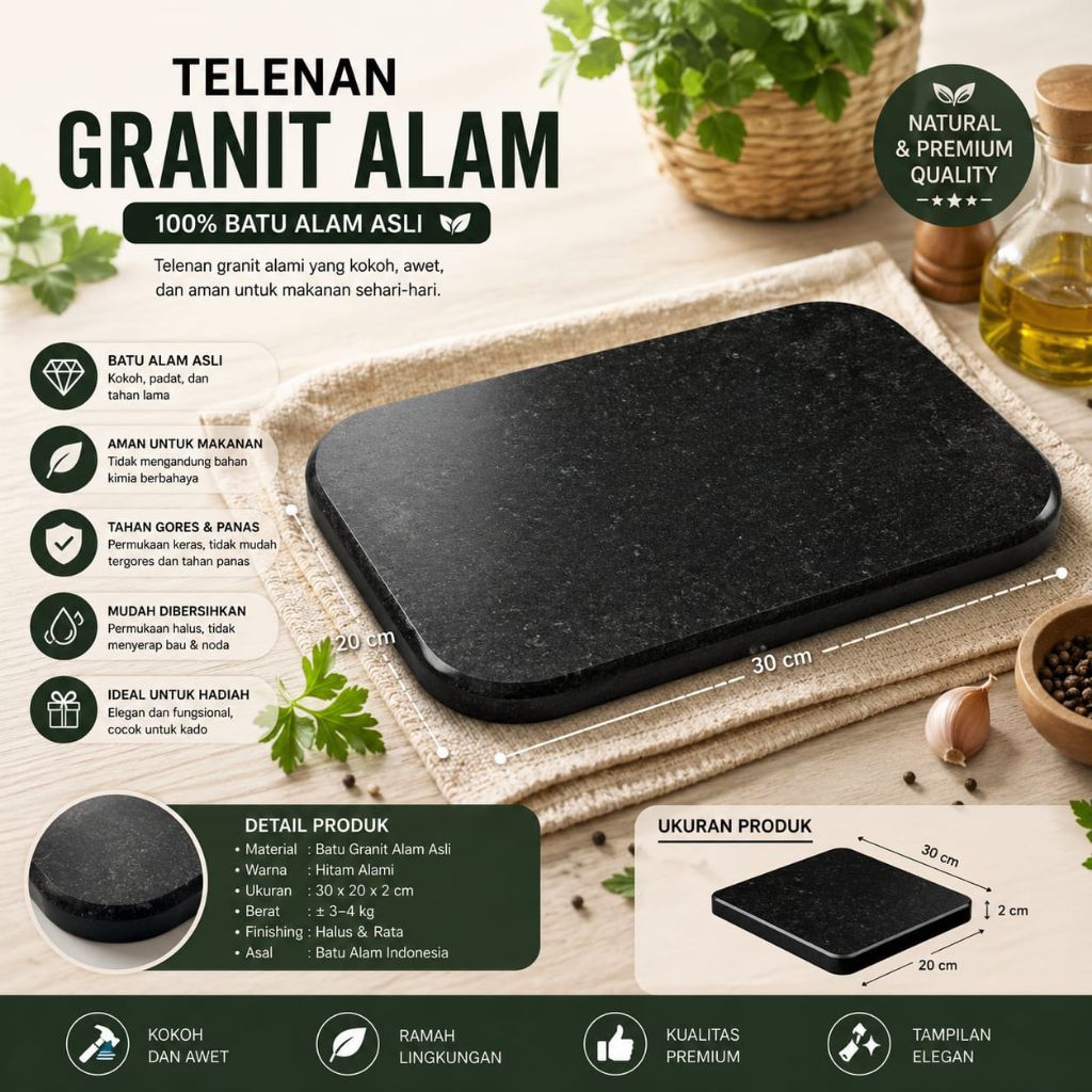TELENAN GRANIT Alam asli hitam mengkilap