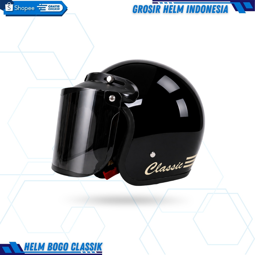 Helm Bogo Dewasa Classic Retro SNI Ori Wanita Pria Glossy Hijab
