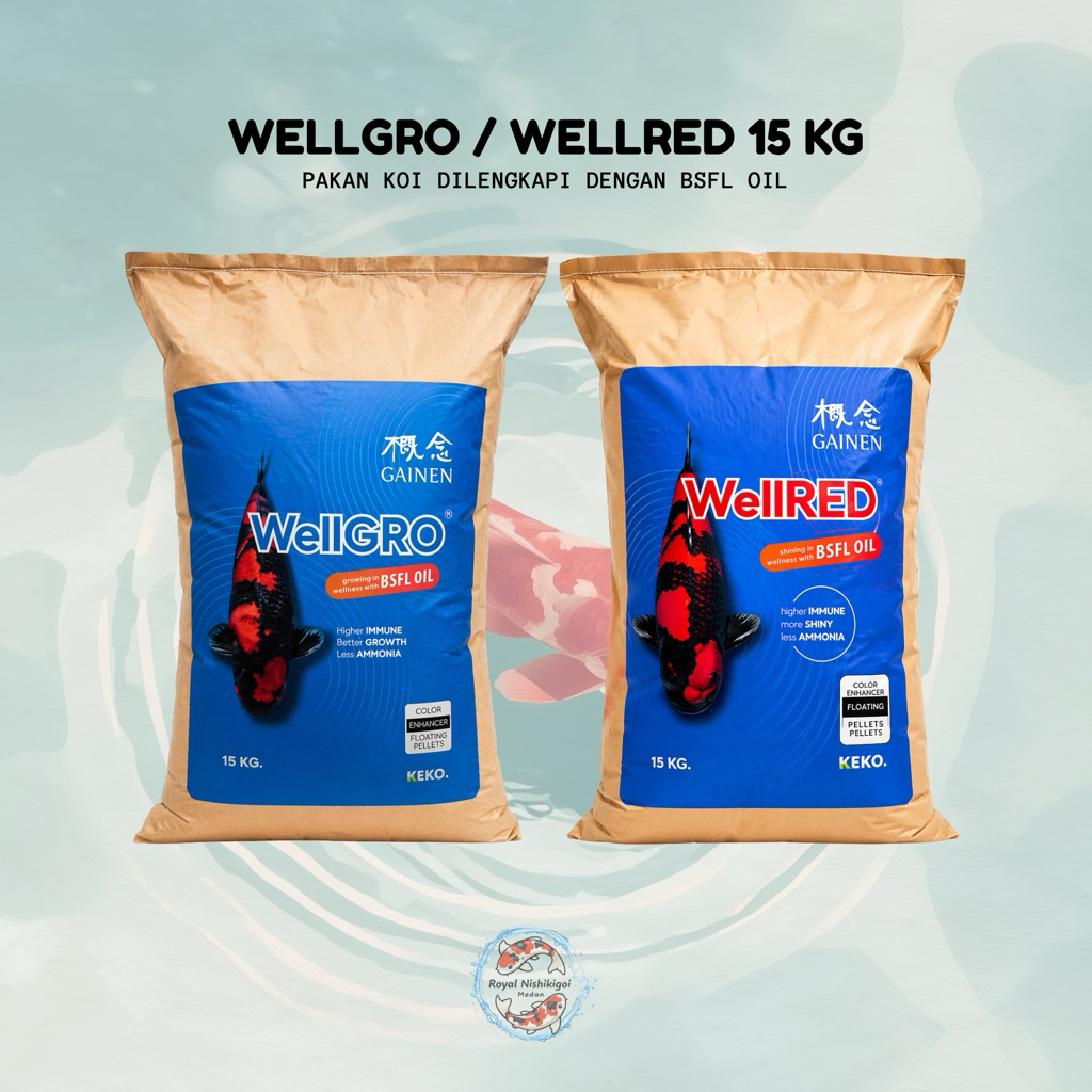 Wellgro Wellred Gainen Keko 15kg pakan ikan koi makanan ikan koi