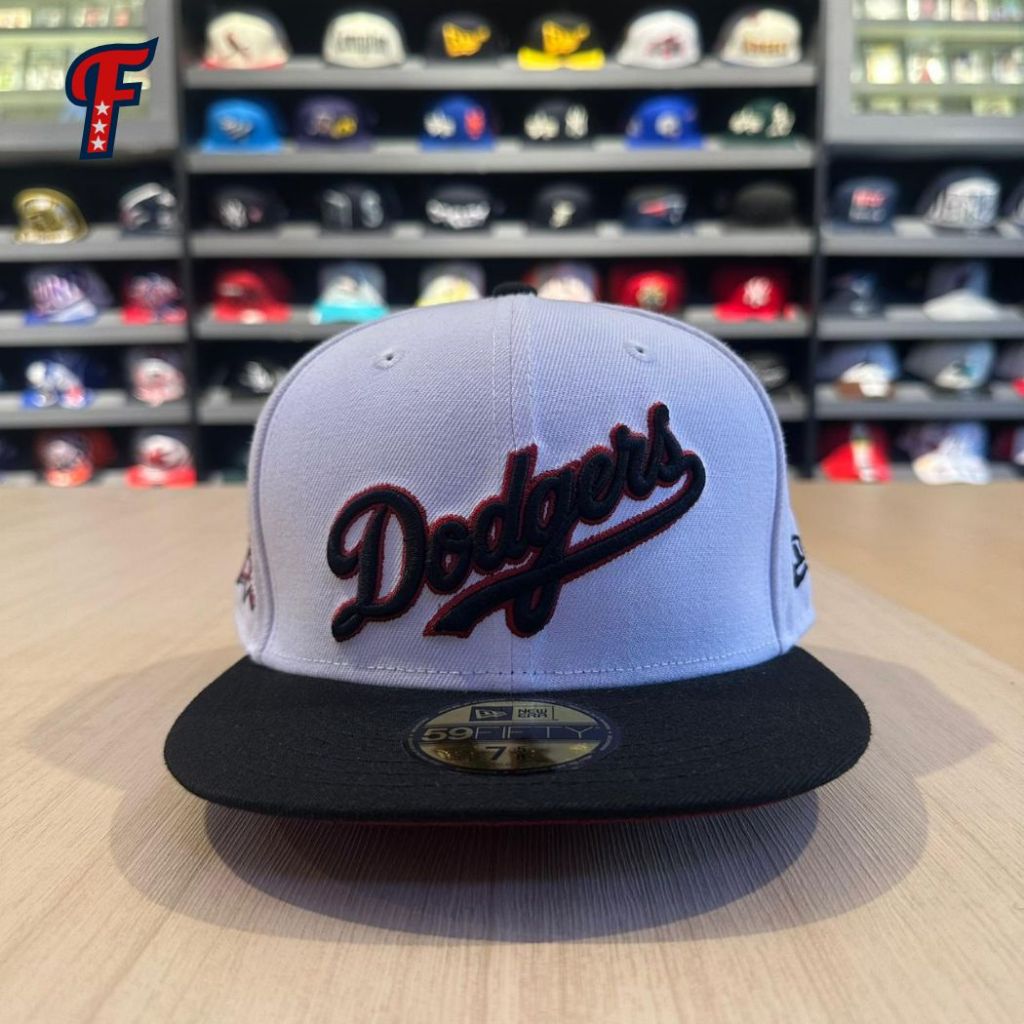 Topi New Era Los Angeles LA Dodgers 100th Anniversary Patch White 59FIFTY Fitted Hat Original