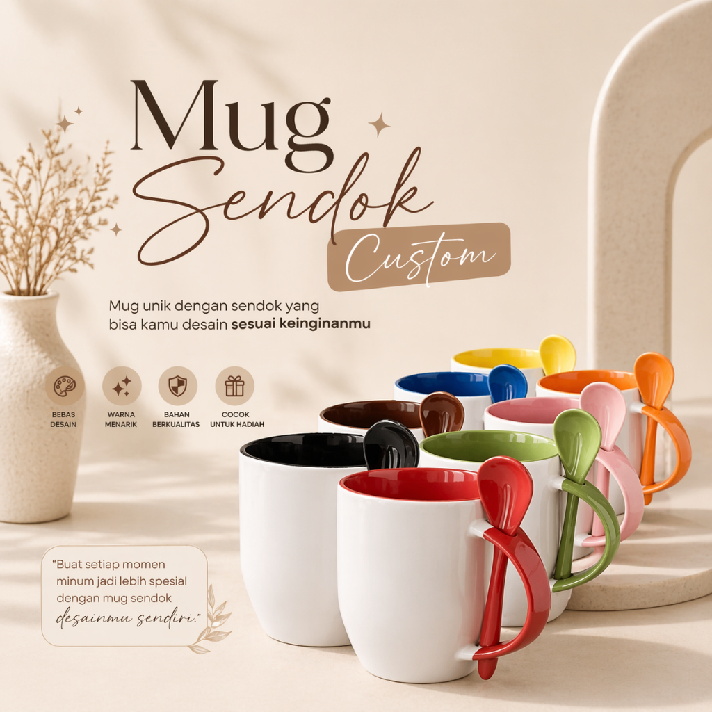 Mug Custom Murah + Sendok | Mug Sendok Custom Foto Logo Untuk Souvenir Unik