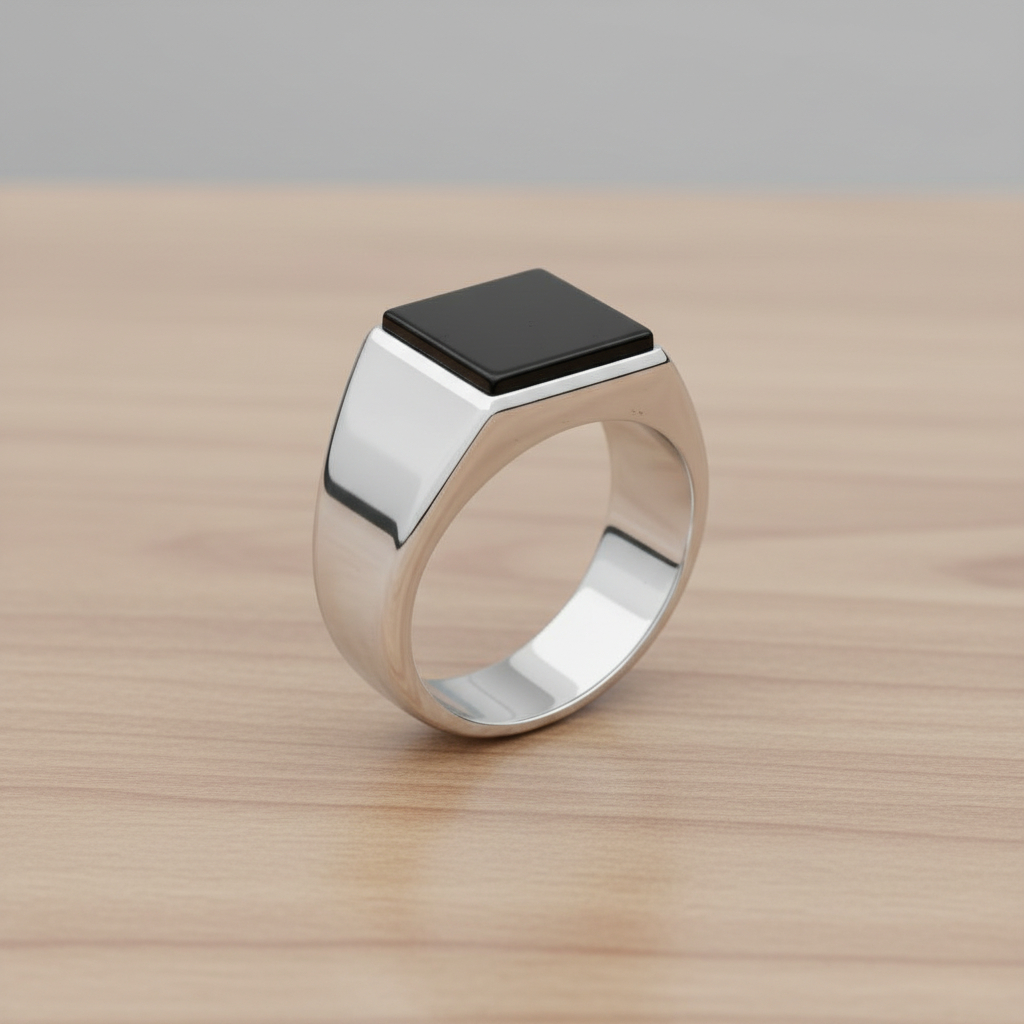 Cincin Pria Signet Batu Hitam Suasa Asli – Ring Cowok Elegan Premium Gold/Rosegold/Silver Fashion  -