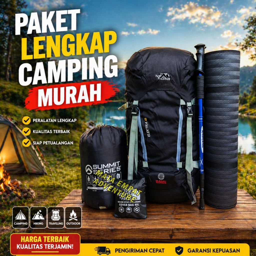 (PAKET LENGKAP CAMPING ) PAKETAN TAS RANSEL CARRIER GUNUNG 45 LITER DAN 60L KUAT KOKOH BERKUALITAS T