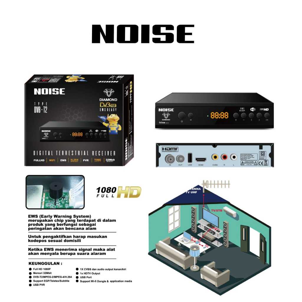 STB NOISE DIAMOND TV DIGITAL , SET TOP BOX NOISE FULL HD , PENERIMA SINYAL ANTENA DIGITAL TV LOKAL