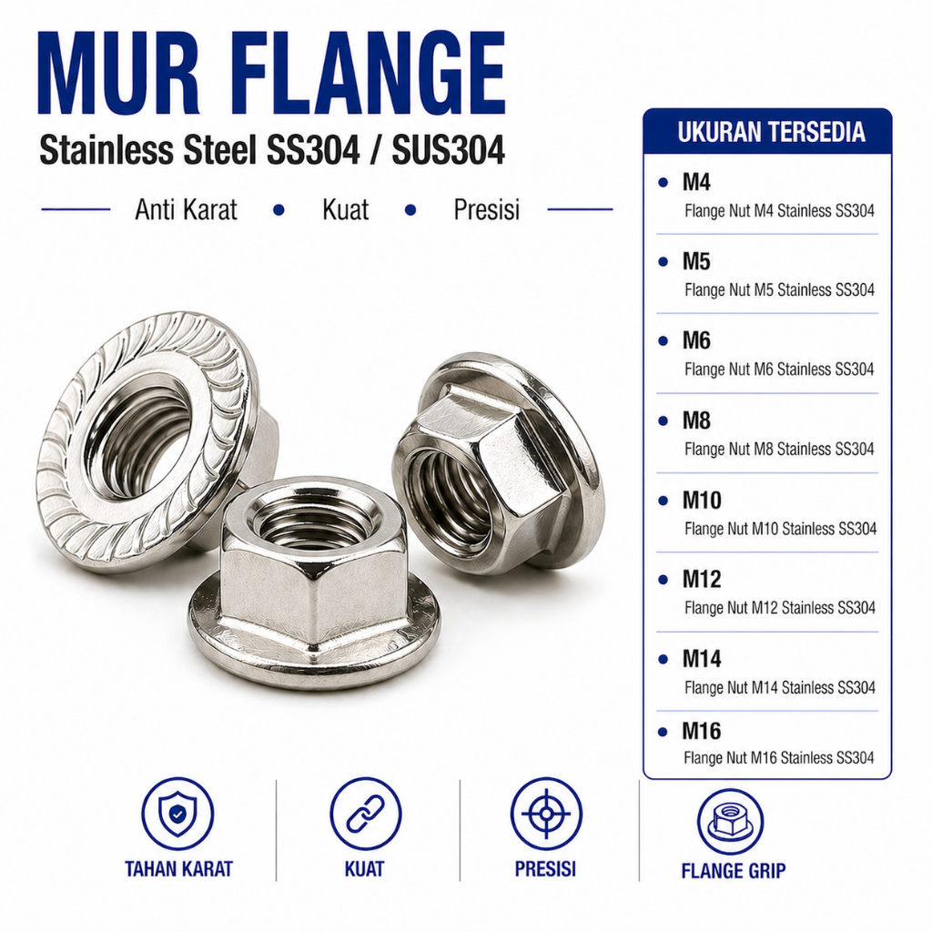 Mur Flange M8 / Flange Nut M8 Stainless SS304