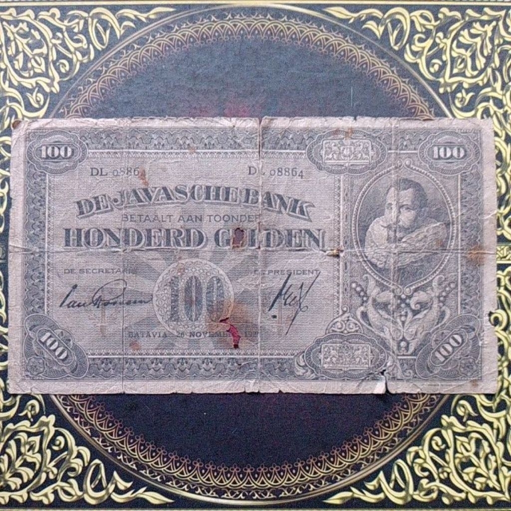 Uang Coen de Javasche Bank 100 gulden 1927 TTD Van Rossem fine