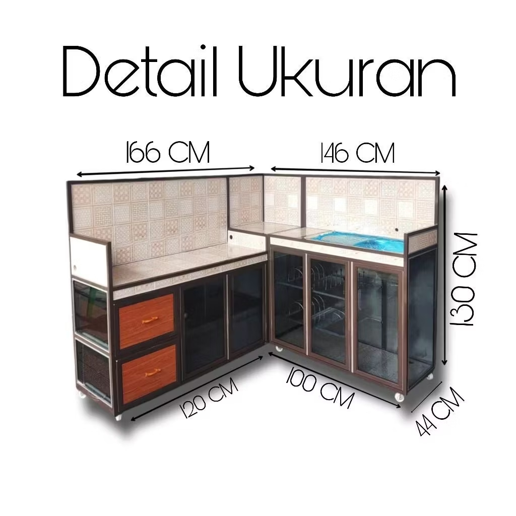PO 14 hr/BACA DESKRIPSI / Chat TOKO/ Rak wastafel litter L 5 pintu + 2 laci tiang alumunium holo/rak