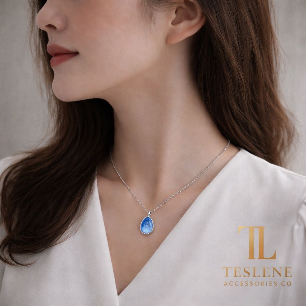 LIONTIN BATU BIRU PREMIUM| KALUNG BATU PERMATA BIRU MEWAH