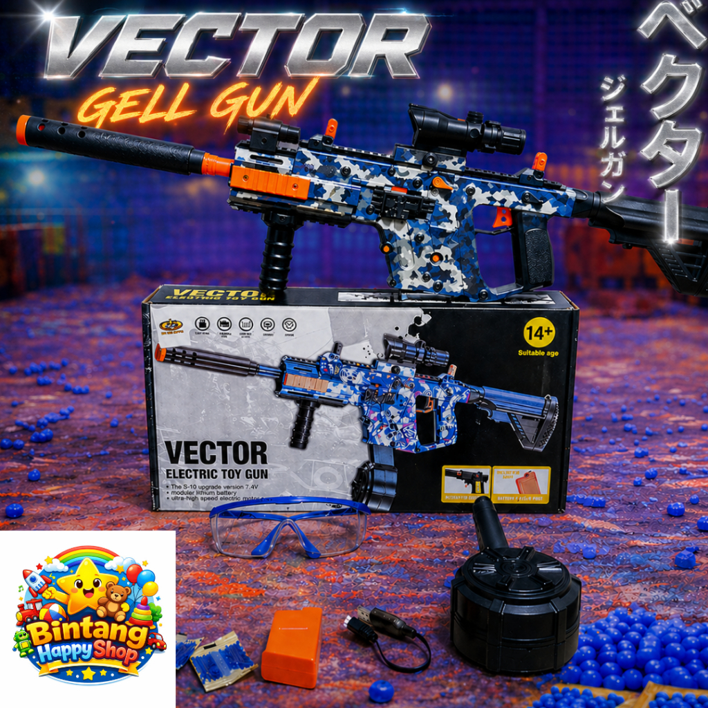 Mainan Gel gun Blaster Anak model Vector-krs Semi Auto electric 7.4 volt