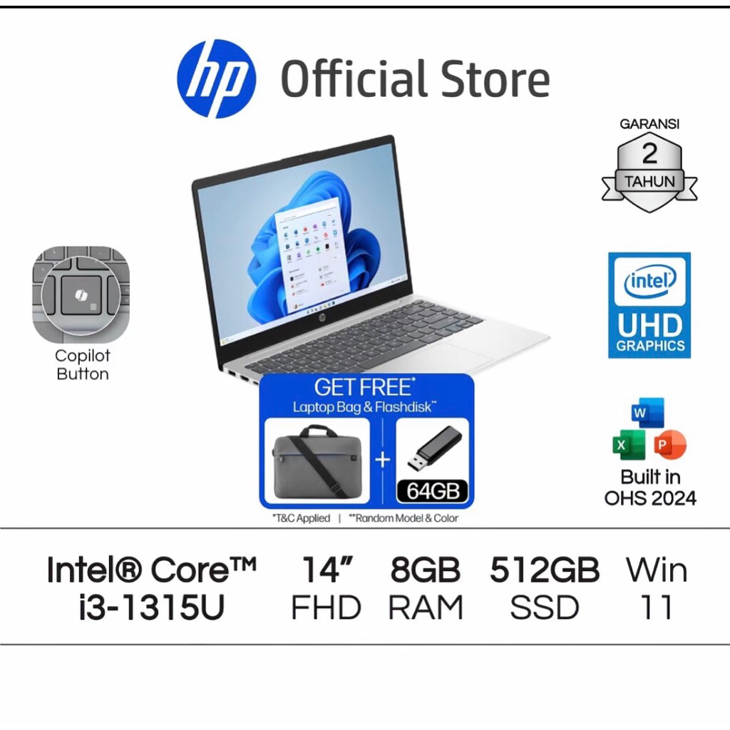 Laptop HP Intel Core i3 UHD 4gb RAM 512GB silver windows 11(seken)