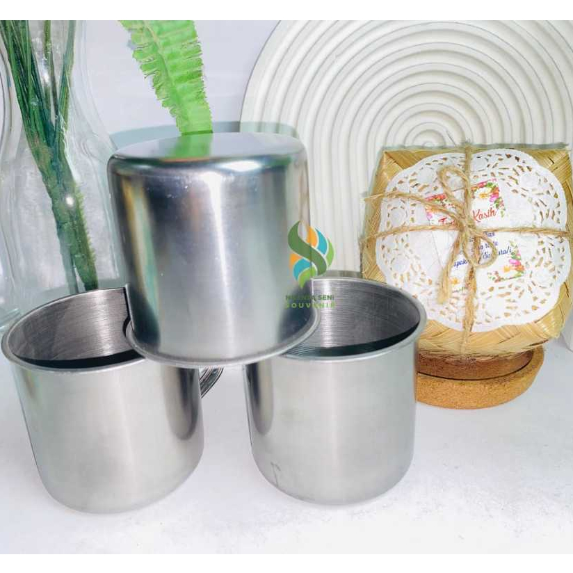 Souvenir Cangkir Stainless Mug Minum Gagang Kaleng Enamel Tumbler Gelas Klasik Jadul Warna Silver