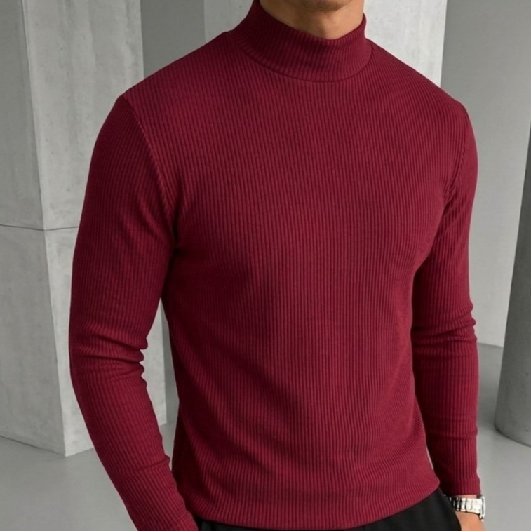 Sweater Rajut Pria Model Turtleneck Leher Tinggi Lengan Panjang Korean Style