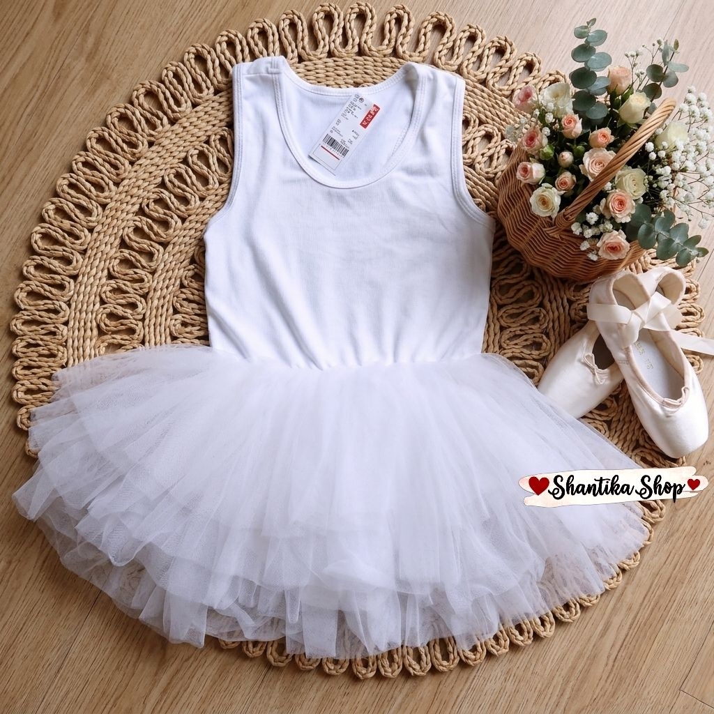 New Tag | Baju Balet Tutu Putih Premium — Leotard Balet Tutu Putih Anak perempuan 4-6 Tahun